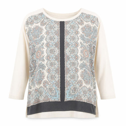 Oasis Womens Beige Paisley 3/4 Sleeve Tunic Blouse Size M