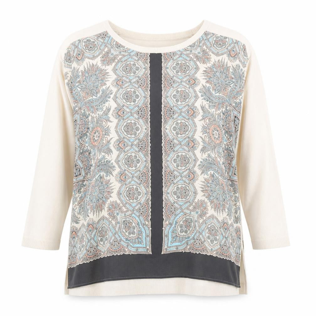 Oasis Womens Beige Paisley 3/4 Sleeve Tunic Blouse Size M