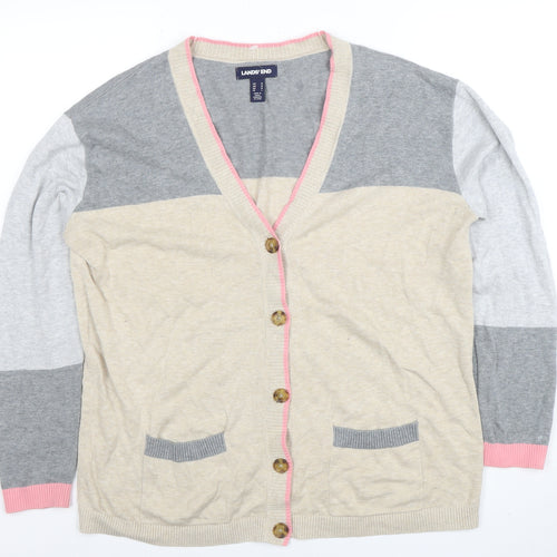 Lands' End Women's Multicoloured Cotton V-Neck Cardigan M