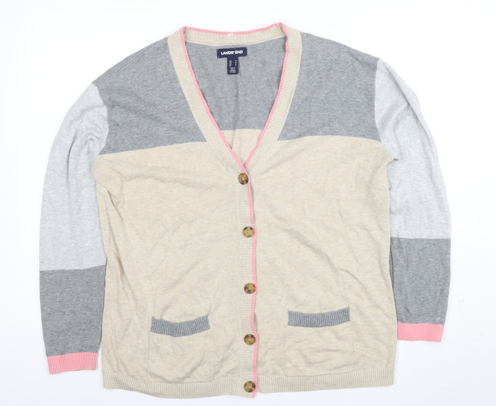 Lands' End Women's Multicoloured Cotton V-Neck Cardigan M