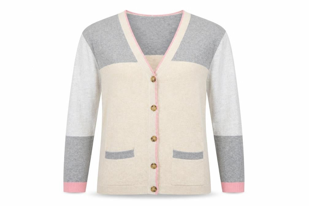 Front view of Lands' End Women's Multicoloured Cotton V-Neck Cardigan M