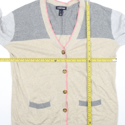 Lands' End Women's Multicoloured Cotton V-Neck Cardigan M