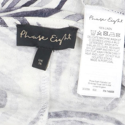 Phase Eight Women’s Grey Linen Animal Print Short Sleeve T-Shirt UK 16