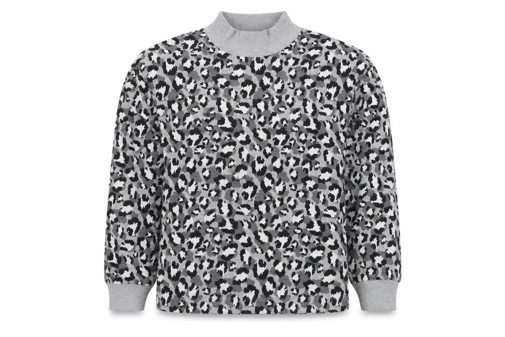 Front view of Marks & Spencer Women Grey Animal Print Long Sleeve Pullover Sweatshirt, size 14