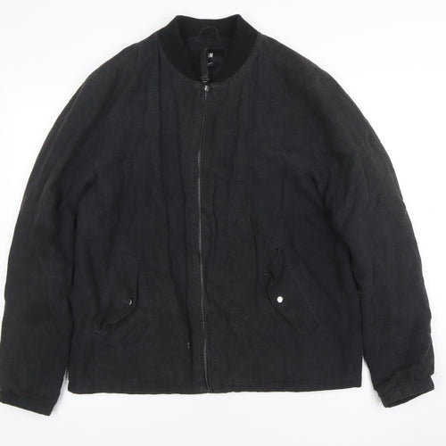 H&M Men's Black Linen Bomber Jacket M Casual Full Zip