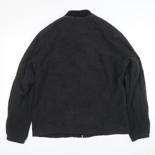 H&M Men's Black Linen Bomber Jacket M Casual Full Zip