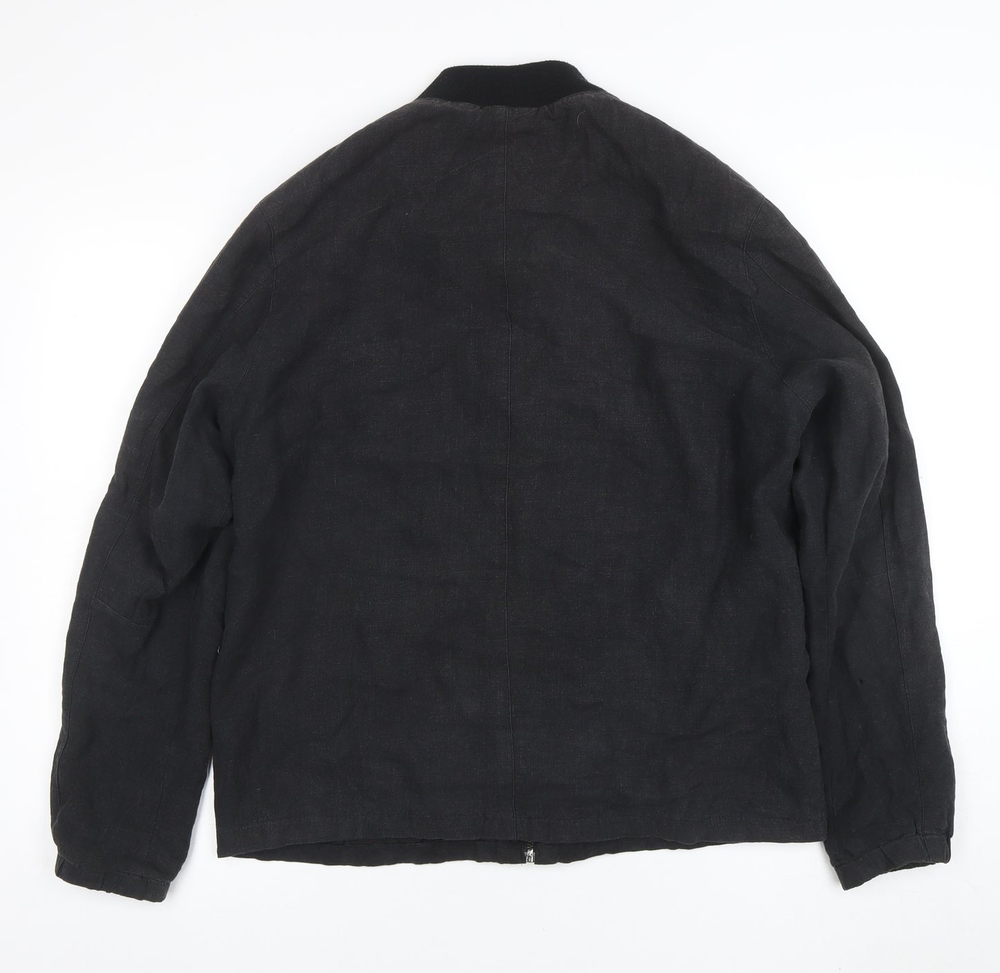 H&M Men's Black Linen Bomber Jacket M Casual Full Zip
