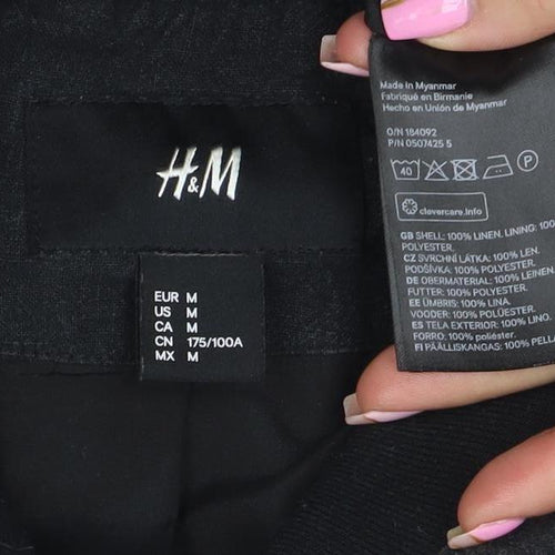 H&M Men's Black Linen Bomber Jacket M Casual Full Zip
