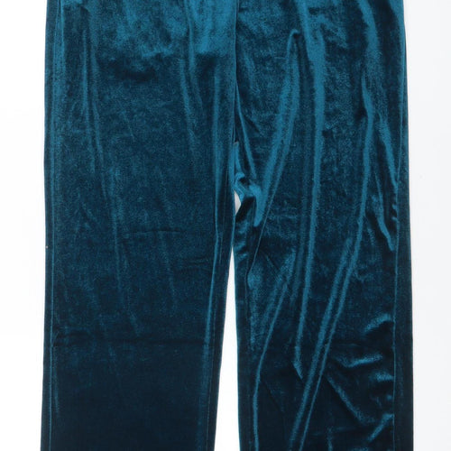 Pour Moi Womens Blue Velvet Wide-Leg Trousers Size 10