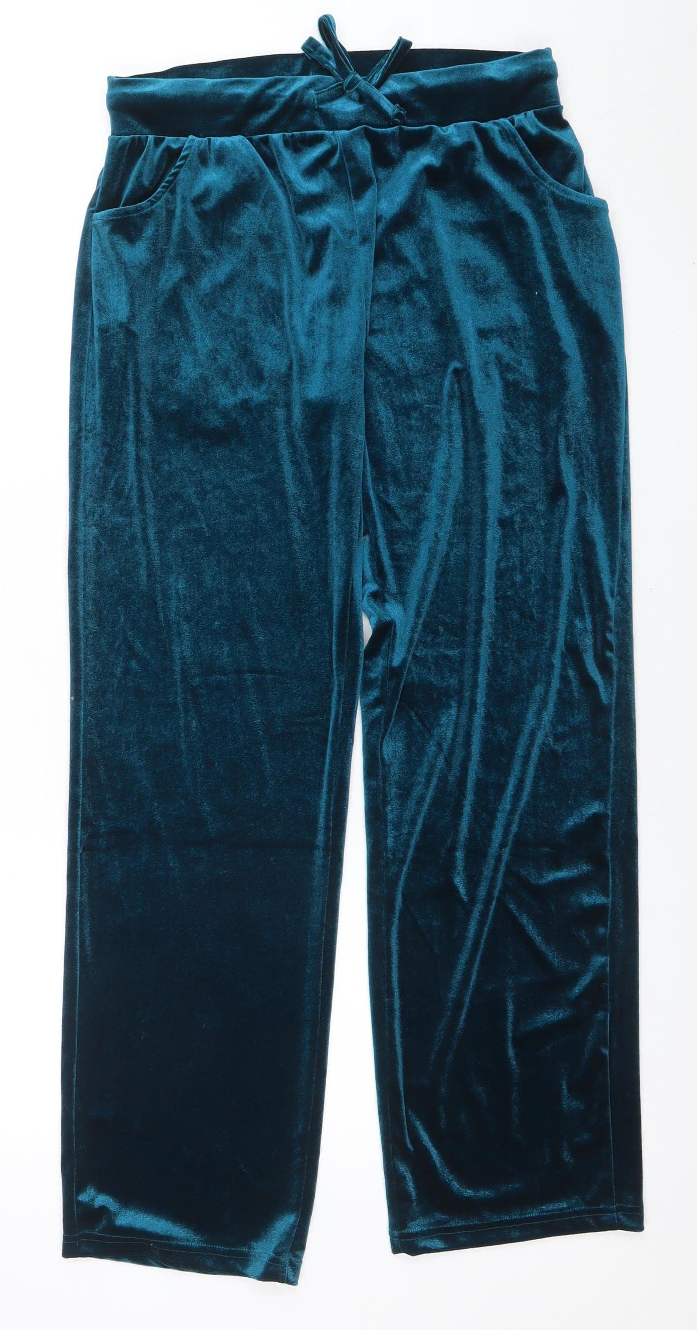 Pour Moi Womens Blue Velvet Wide-Leg Trousers Size 10