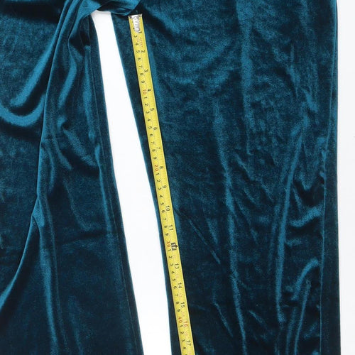 Pour Moi Womens Blue Velvet Wide-Leg Trousers Size 10