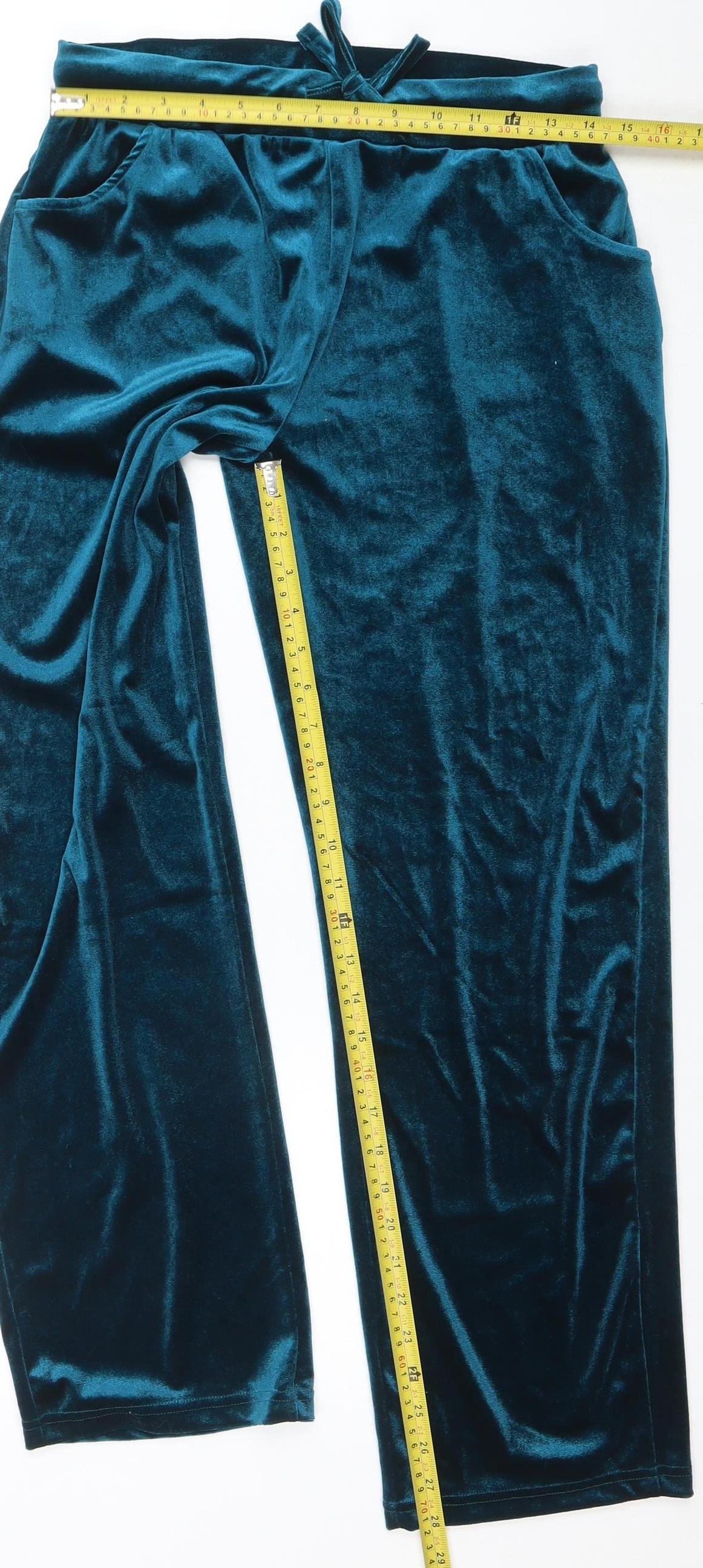 Pour Moi Womens Blue Velvet Wide-Leg Trousers Size 10