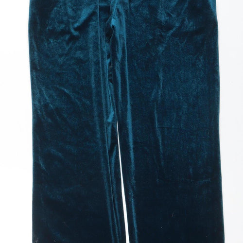 Pour Moi Womens Blue Velvet Wide-Leg Trousers Size 10