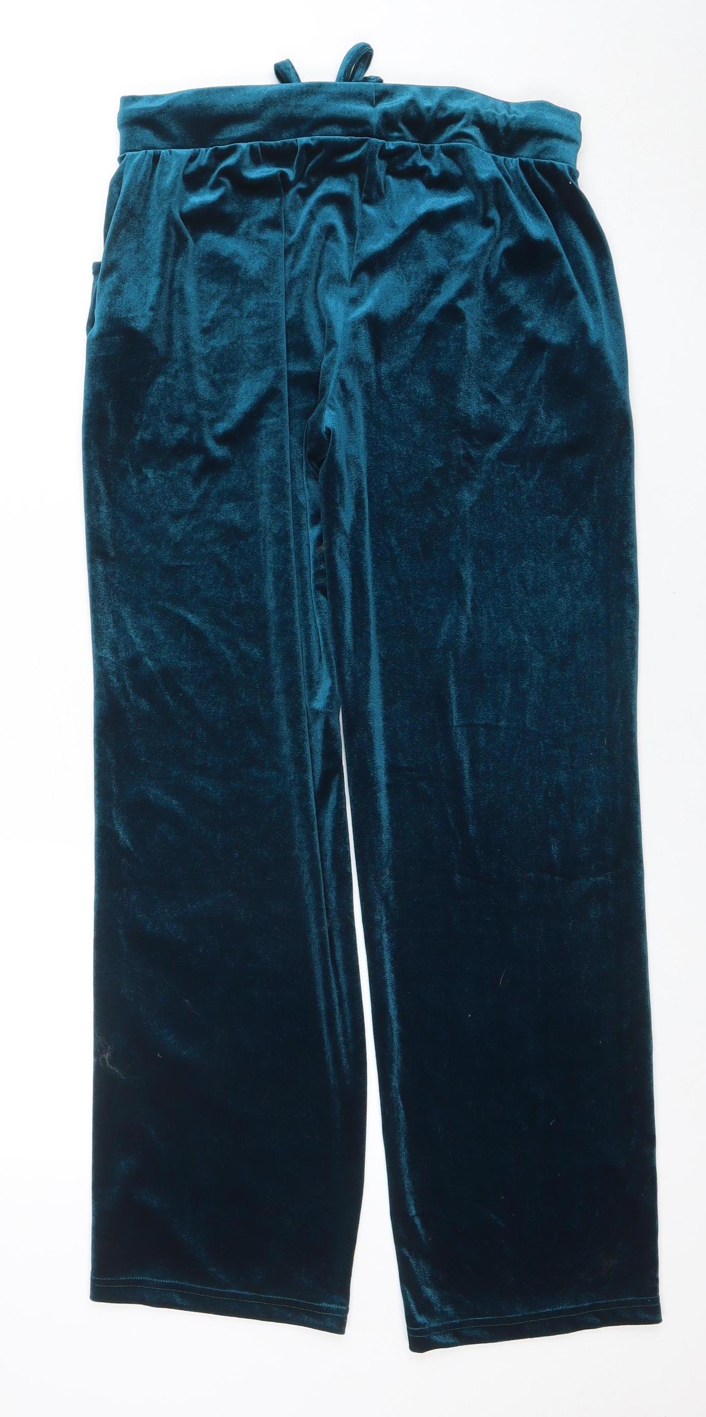 Pour Moi Womens Blue Velvet Wide-Leg Trousers Size 10