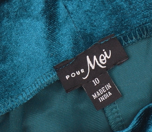 Pour Moi Womens Blue Velvet Wide-Leg Trousers Size 10