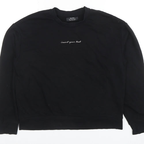 Bershka Women's Black Cotton Blend Pullover Sweatshirt Size S