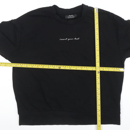 Bershka Women's Black Cotton Blend Pullover Sweatshirt Size S