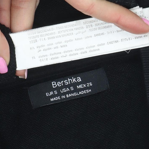 Bershka Women's Black Cotton Blend Pullover Sweatshirt Size S