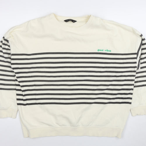 F&F Women Ivory Striped Pullover Sweatshirt Size 14 Regular Fit