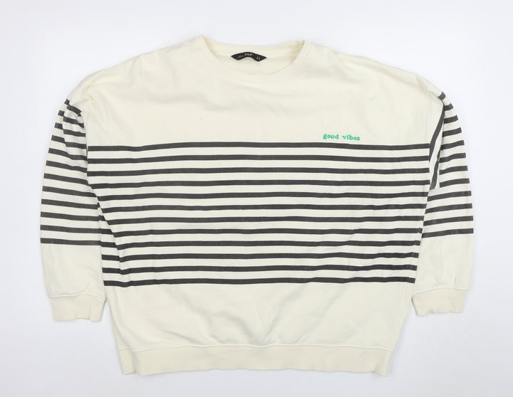 F&F Women Ivory Striped Pullover Sweatshirt Size 14 Regular Fit
