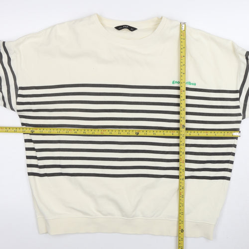F&F Women Ivory Striped Pullover Sweatshirt Size 14 Regular Fit