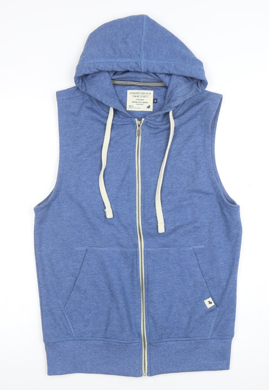Jack & Jones Men's Blue Sleeveless Vest Hoodie Size M Full Zip