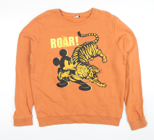 Disney Mens Orange Mickey Mouse Kung Fu Crew Neck Sweatshirt L