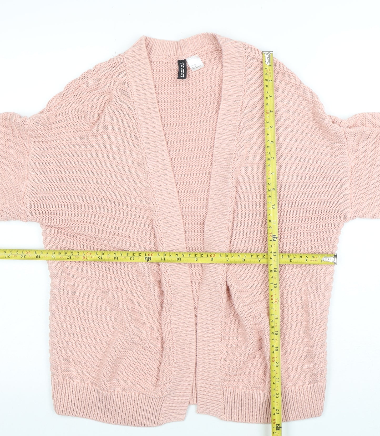 H&M Divided Women's Pink Knit Open Cardigan 2XS Lightweight Cotton Blend