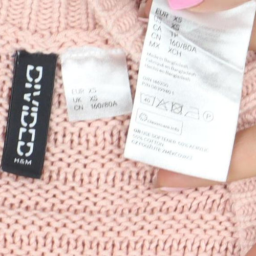 H&M Divided Women's Pink Knit Open Cardigan 2XS Lightweight Cotton Blend