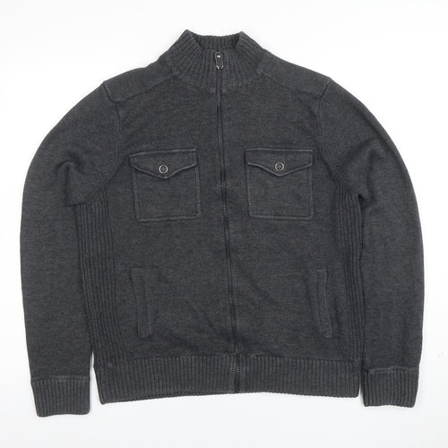 Marks and Spencer Men's Grey Full Zip High Neck Jumper M