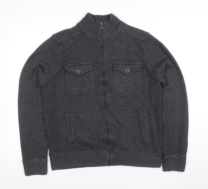 Marks and Spencer Men's Grey Full Zip High Neck Jumper M