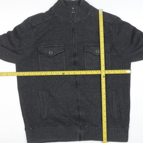 Marks and Spencer Men's Grey Full Zip High Neck Jumper M