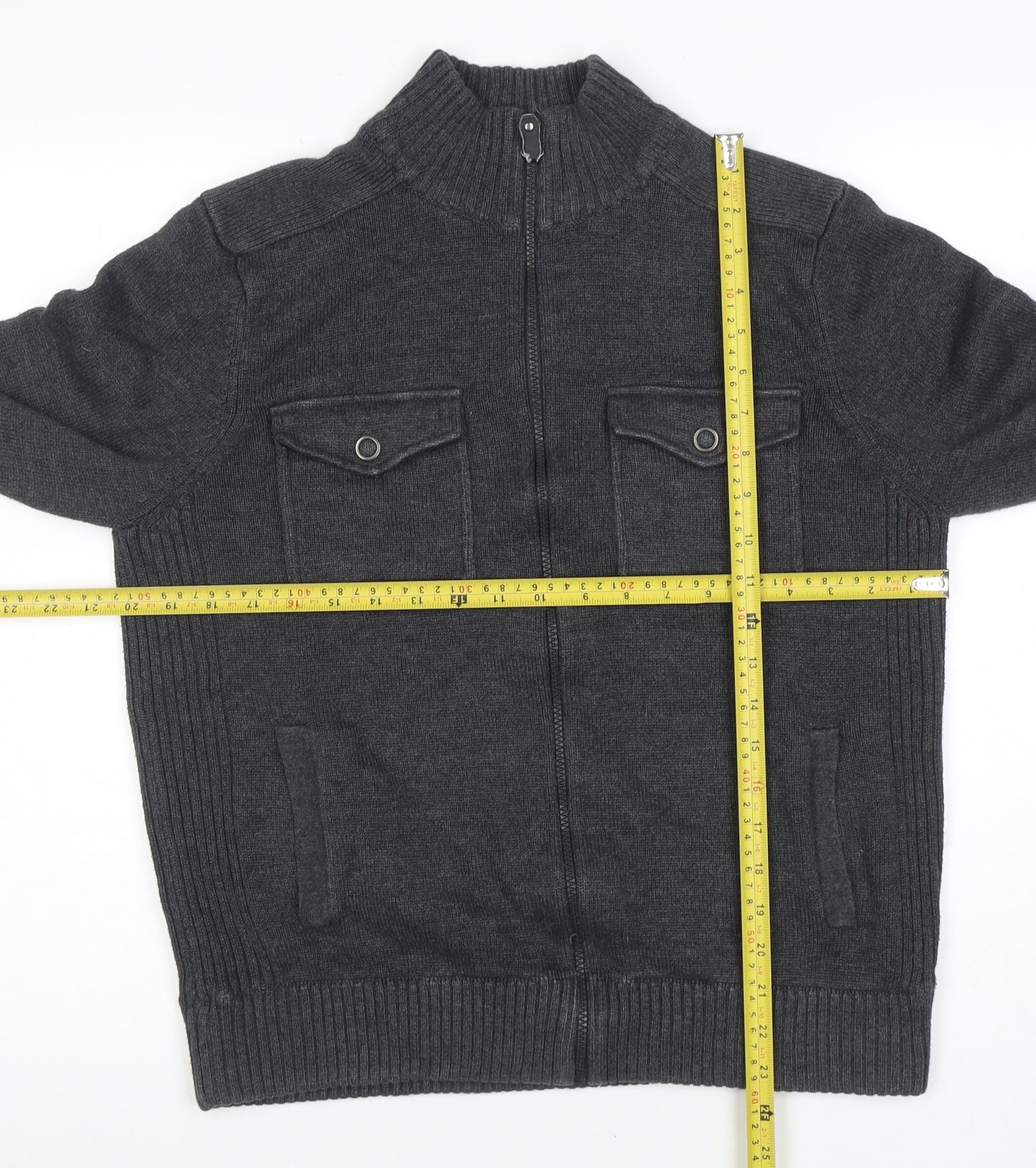 Marks and Spencer Men's Grey Full Zip High Neck Jumper M