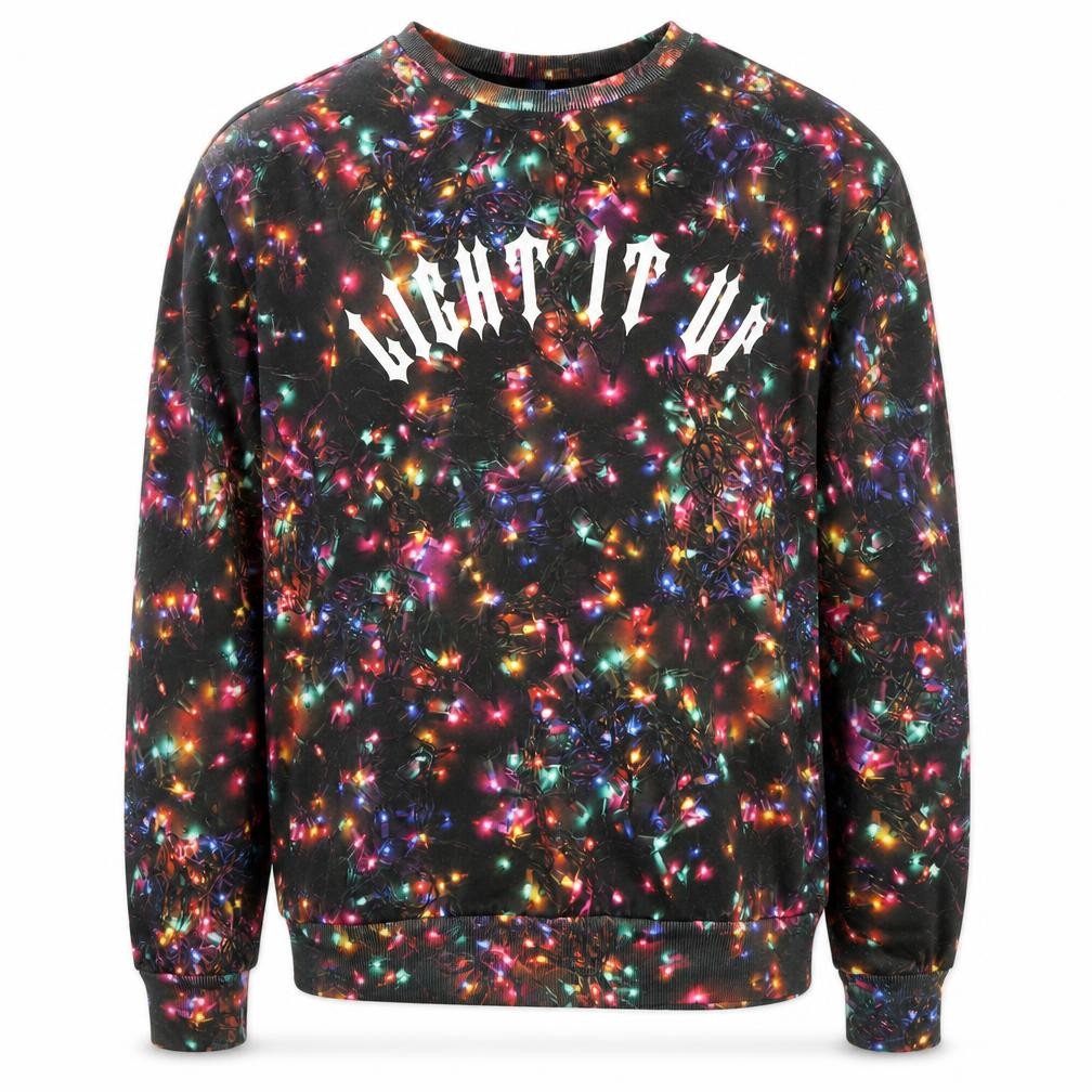 Front view of H&M Divided Men’s Multicoloured Christmas Light Crew Sweatshirt M