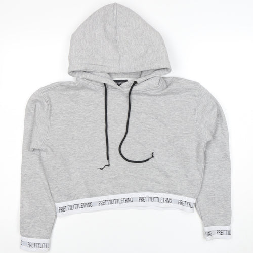 PrettyLittleThing Womens Grey Cropped Pullover Hoodie Small