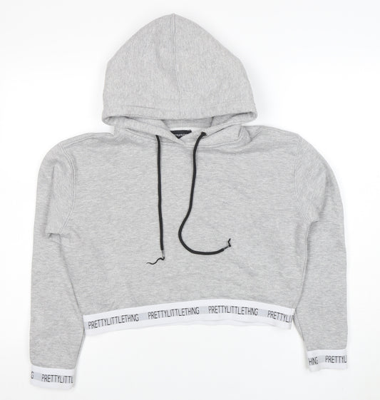 PrettyLittleThing Womens Grey Cropped Pullover Hoodie Small
