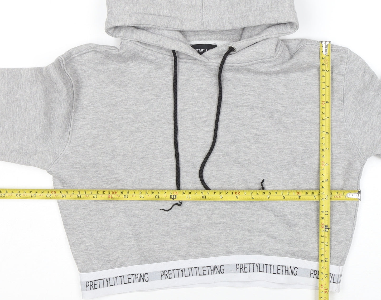 PrettyLittleThing Womens Grey Cropped Pullover Hoodie Small