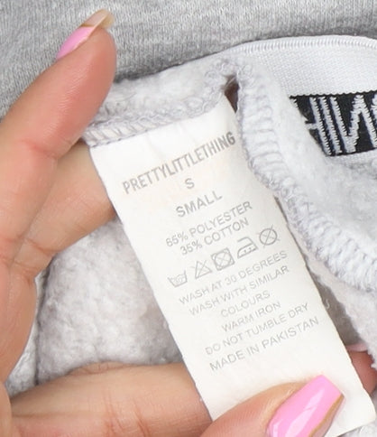 PrettyLittleThing Womens Grey Cropped Pullover Hoodie Small