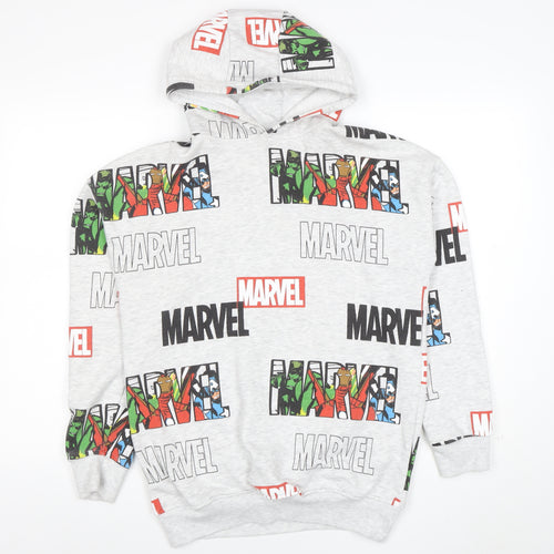 Marvel Boys Grey Pullover Hoodie 14-15 Years Superhero Print Cotton Blend