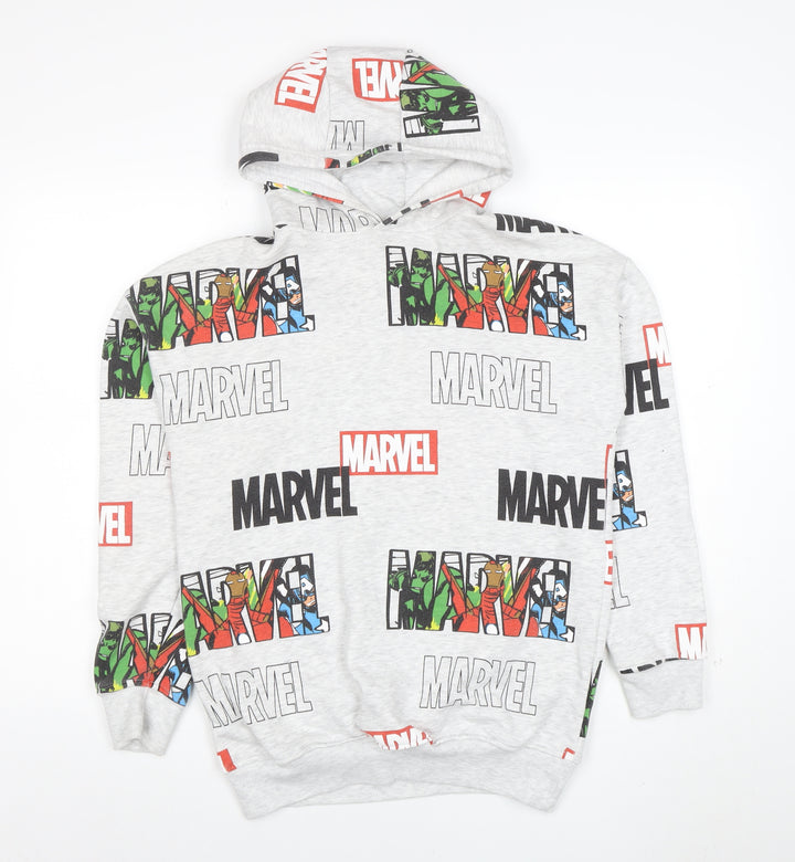 Marvel Boys Grey Pullover Hoodie 14-15 Years Superhero Print Cotton Blend