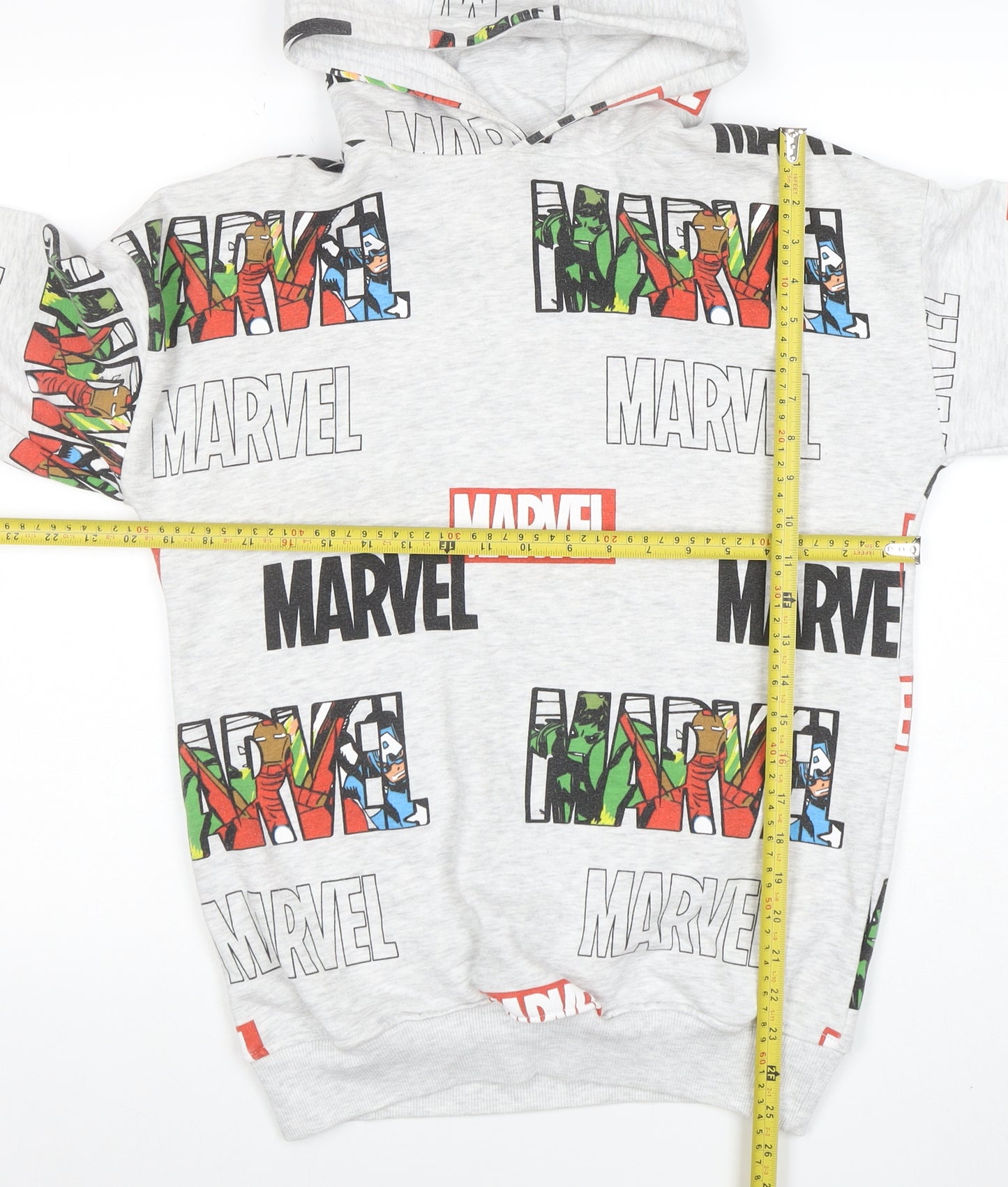 Marvel Boys Grey Pullover Hoodie 14-15 Years Superhero Print Cotton Blend
