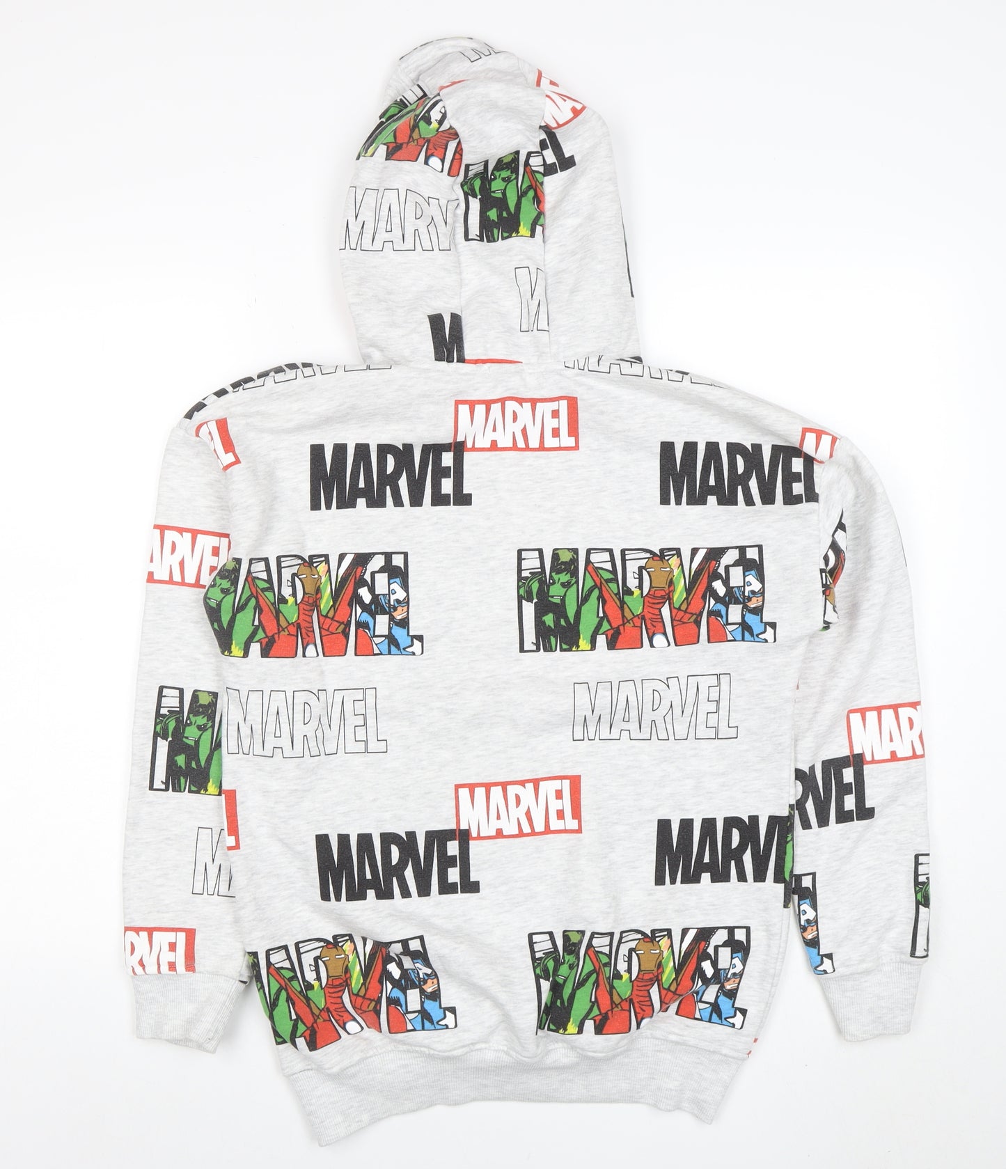 Marvel Boys Grey Pullover Hoodie 14-15 Years Superhero Print Cotton Blend