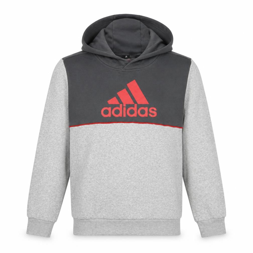 Front view of Adidas boys’ grey & charcoal pullover hoodie 11-12 years logo print