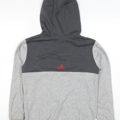 Adidas Boys Grey & Charcoal Pullover Hoodie 11-12 Years Logo Print