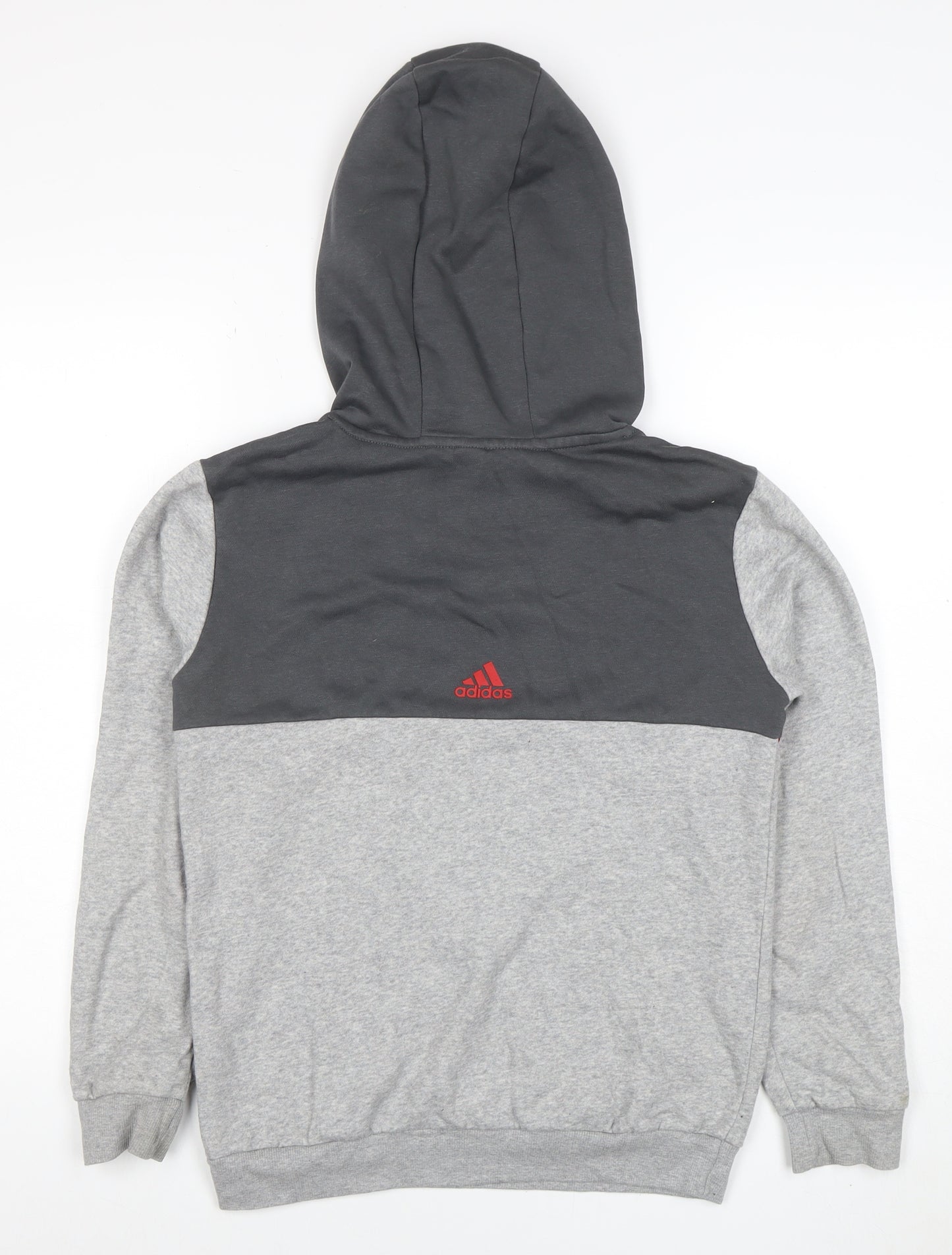 Adidas Boys Grey & Charcoal Pullover Hoodie 11-12 Years Logo Print