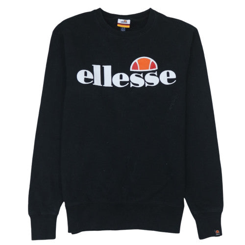 Ellesse Men's Black Small Crew Neck Logo Sweatshirt Cotton Blend
