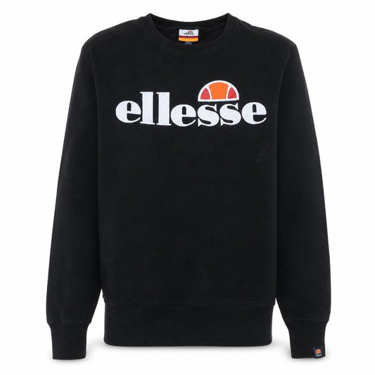 Front view of Ellesse Men's Black Small Crew Neck Logo Sweatshirt Cotton Blend