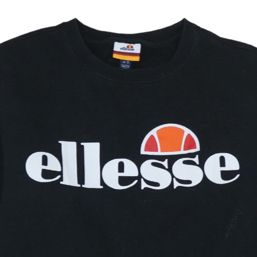 Ellesse Men's Black Small Crew Neck Logo Sweatshirt Cotton Blend