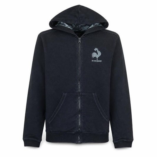 Front view of Le Coq Sportif Men's Black Full Zip Hoodie, size S