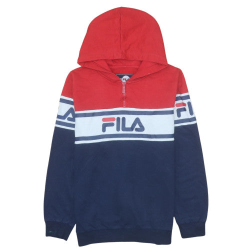 FILA Boys Blue Red 1/2 Zip Pullover Hoodie 13-15 Years Cotton Blend
